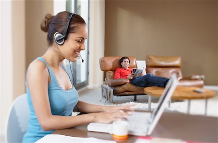 English student with headset